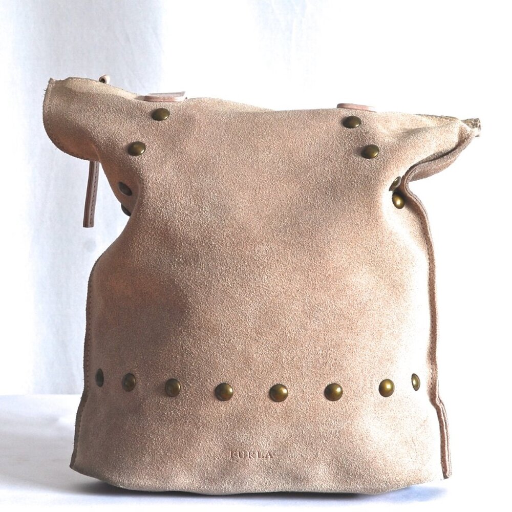 Furla Tan Suede Leather Bag With Studs - Italy
